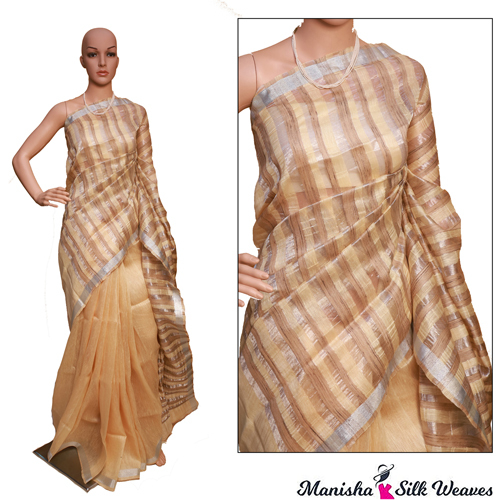 Linen Ghicha Stripes Silk Saree