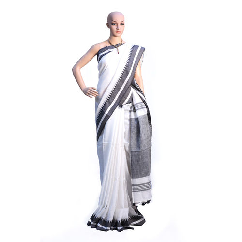 White Pure Linen By Linen Organic Saree