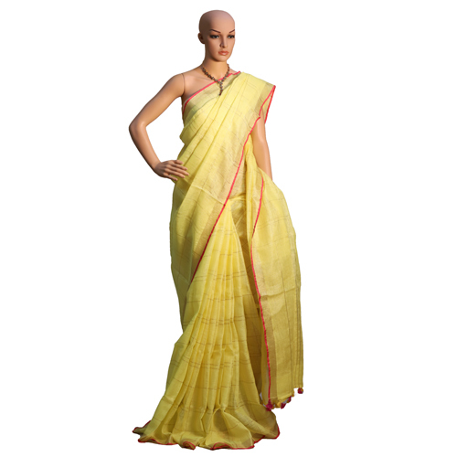 Yellow Linen Organic Saree