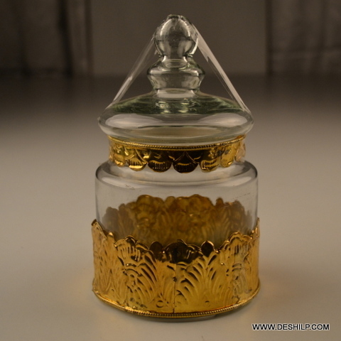 GOLD COLOR METAL FITTING GLASS JAR