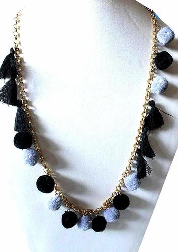 Blue Pom Pom Wool/Flower Jewellery Necklace for Women & Girls