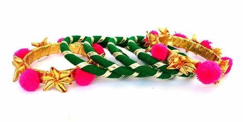 Green Pink Gota Patti Bangle Set for Women & Girls