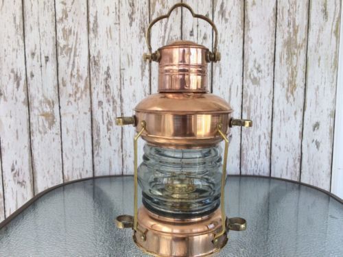 Nautical Maritime Brass & Copper Anchor Oil Lamp Ship Lantern Boat Light