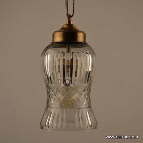 GLASS WALL ANTIQUE CLEAR CUT HANGING LAMP
