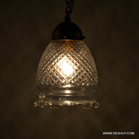 HEAVY CUTTING GLASS WALL HANGING LAMP