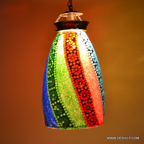 Handmade Mosaic Multi Color Design Hanging Lamp