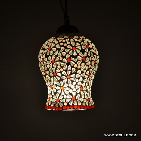WHITE AND RED MOSAIC GLASS WALL HANGING LAMP
