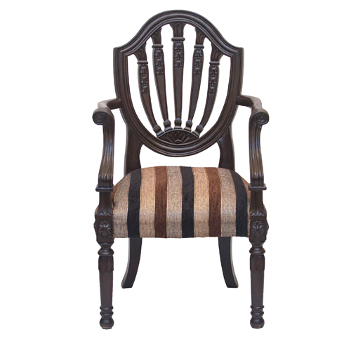 Designer Chair - Solid Wood & Fabric, Double Foam Cushion for Ultimate Comfort, Polished Brown Finish, Vibrant Design with Back & Arm Support