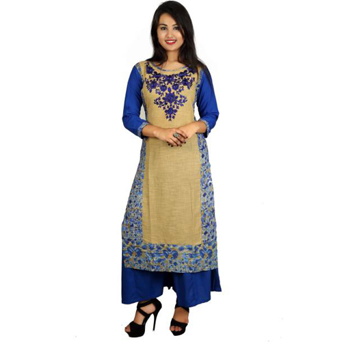 Ladies Designer Plazzo - Rayon, S-XL, Beige, 42 Inch Length | Elastic Waist, Floral Embroidery, Comfortable, Stylish