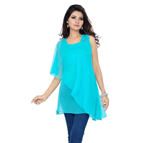 Ladies Top - Cyan Fabric, 24 Inches, Sleeveless | Stylish Design, Comfortable Fit, Easy Wash, Durable, Elegant Look, Perfect Fitting