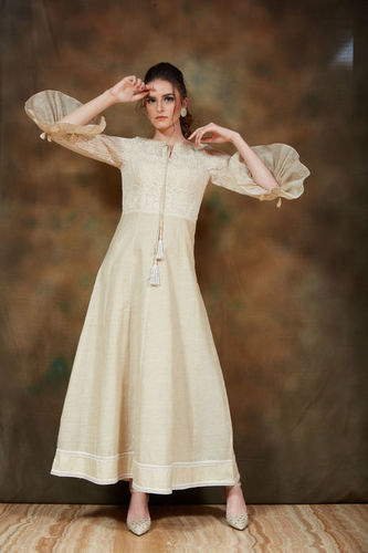 Embroidered Linen With Khadi Dress
