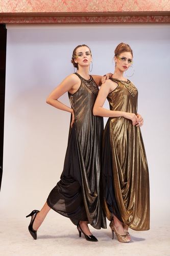 Shimmer Laame Drape Gown