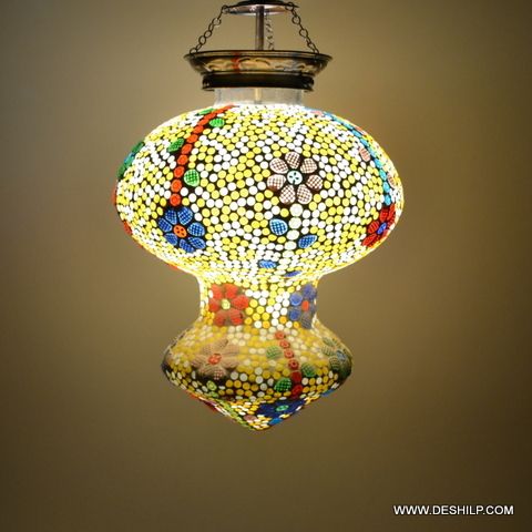 YELLOW MOSAIC DECOR SHAPE GLASS WALL HANGING LAMP