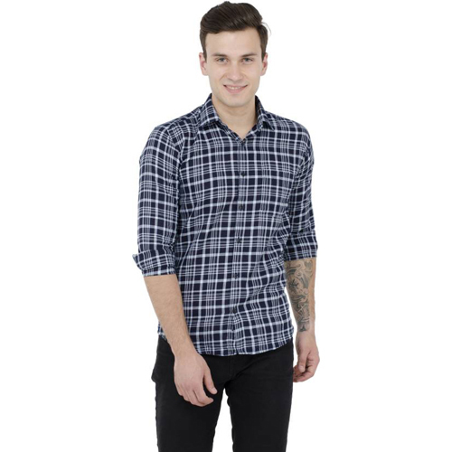 Mens Checked Casual Blue Shirt