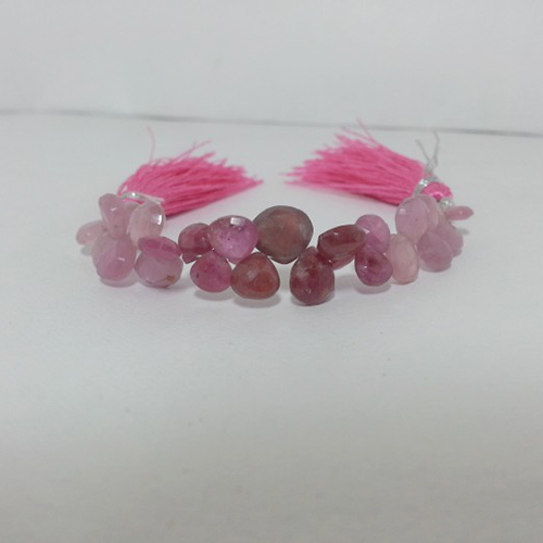 Pink Natural Ruby Heart Shaped Faceted Briolette Beads