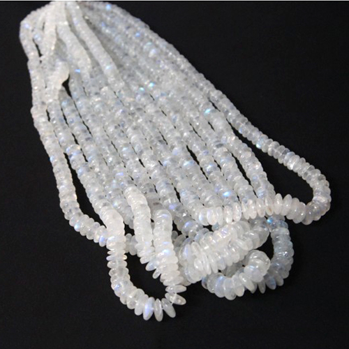 White Natural Rainbow Moonstone Plain Saucer Beads Strand