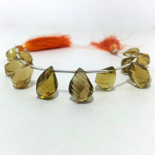 Natural Champagne Quartz Faceted Twisted Drops Beads Strand