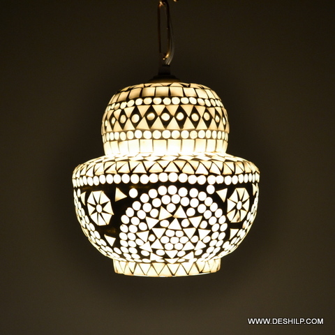 WHITE MOSAIC UNIQUE SHAPE GLASS WALL HANGING LAMP