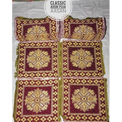 Designer Puja Aasan - Silk, 0.76x0.76 Meter, Antique Square Shape | Quick Drying, Waterproof, Eye-Catching Floral Design