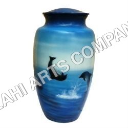 Hand Painted Metal Urn - 10 Inch Tall, Silver Finish | Unique Personalized Designs with Custom Calligraphy and Art