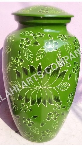 Brass Antique Beautiful Green Lotus Cloisonne Cremation Urns