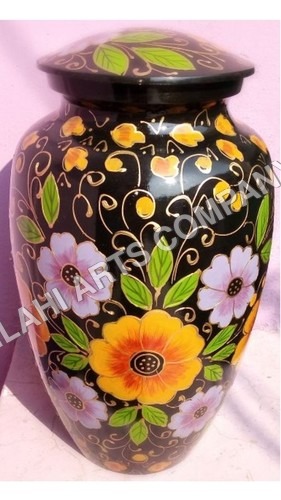 Brass Antique Beautiful Flowers On Black Cloisonne Cremation Urns
