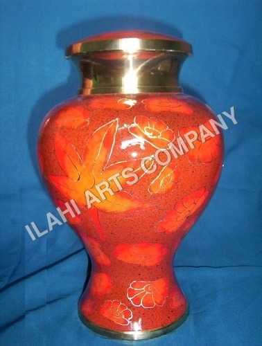 Coated Beautiful Red Leafs Of Life Cloisonne Cremation Urns