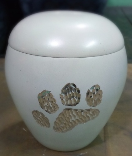 Brass Antique Diamond Cut Paw White Pet Urns