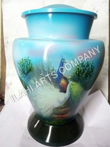 Brass Antique Beautiful Peacock Hand Painted Urn