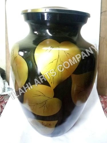 Brass Antique Yellow Leafs Of Life Simplicity Hand Painted Urn