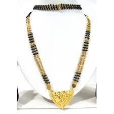 Long 3 Line Golden Pendant Mangalsutra Necklace - Alloy, Long Size | Gold Plated, Black Stone Embellishments, Captivating Design