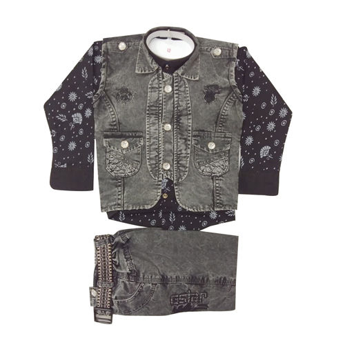 Kids Grey Denim Jacket Set