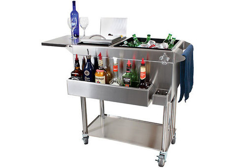 Bar Service Trolley - Stainless Steel Medium Size, Silver Modern Design, Rectangular Shape