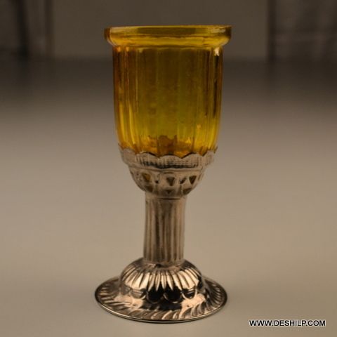 GLASS  METAL PILLAR  T LIGHT CANDLE HOLDER