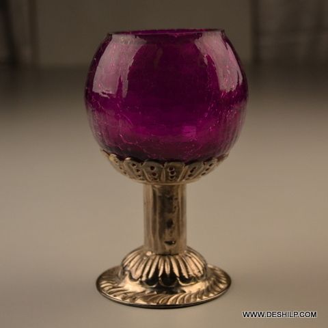 PURPLE COLOR GLASS CREAK CANDLE HOLDER