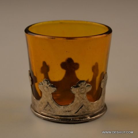 YELLOW GLASS T LIGHT CANDLE HOLDER
