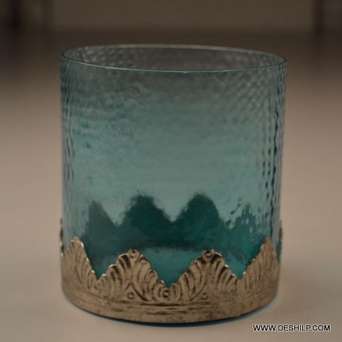 ROUND GLASS COLORFUL CANDLE HOLDER