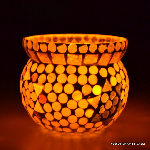 Bowl shaped SMALL GLASS MOSAIC CANDLE HOLDER