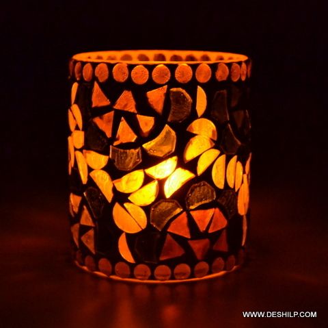 Decorative and Antique Inside & outside Mosaic etching candle votive