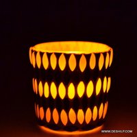 Tea Light Holder Small Black And White Glass Votive