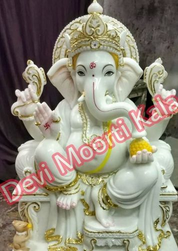Marble Chowki Ganesh Moorti Statue