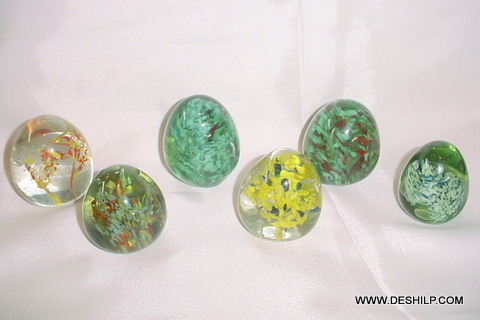 Yellow And Green Glass Paper Weights