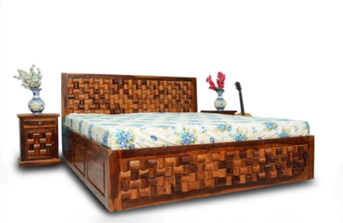 block design wooden bed
