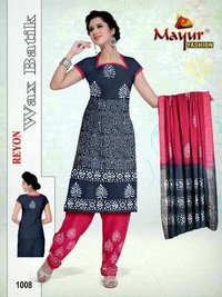 100 % Reyon Wax Batik Dress Materials - Rayon, Top 2.50m, Bottom 2.50m, Dupatta 2.25m, Dark Blue, Batik Print, Ready-to-stitch