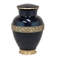 Deep Blue Floral Brass Urn