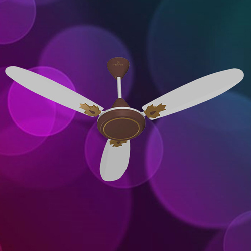 White Cafe Royal Ceiling Fan - Stainless Steel Blades, 75 Watt Power, 410 RPM Speed | Brown and White Decorative Design, 3-Blade Ceiling Ventilation Fan