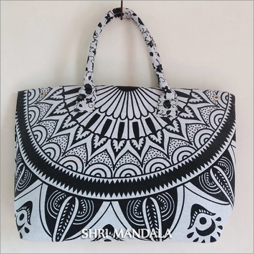 Black White Embroidered Shoulder Bag Design: Mandala