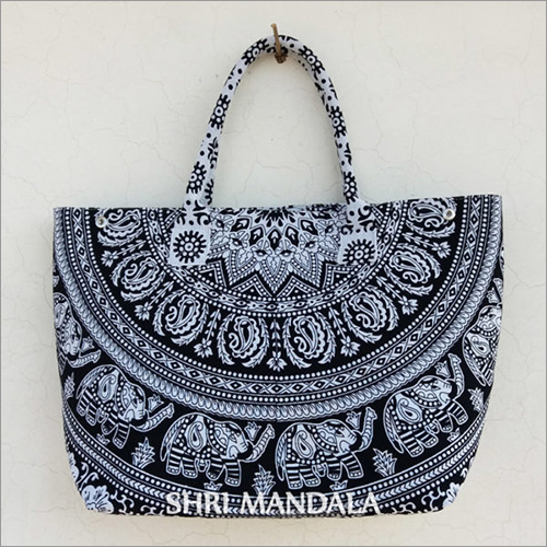 Black White Elephant Mandala Women Handbag