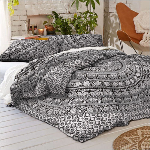 Black And White Elephant Mandala Queen Size Duvet Quilt Cover Set