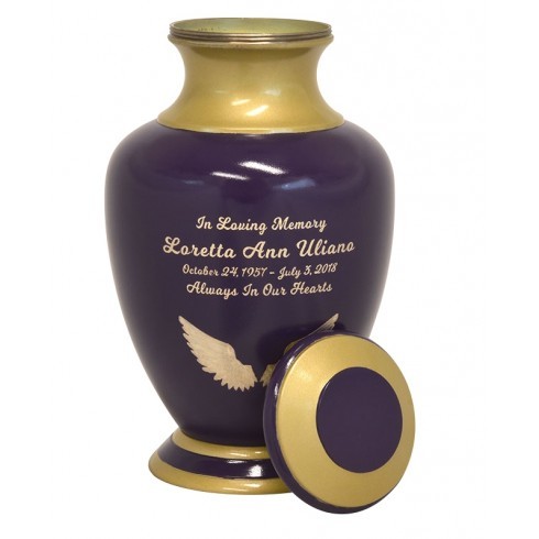 Heavenly Angel Wings Purple Brass Urn